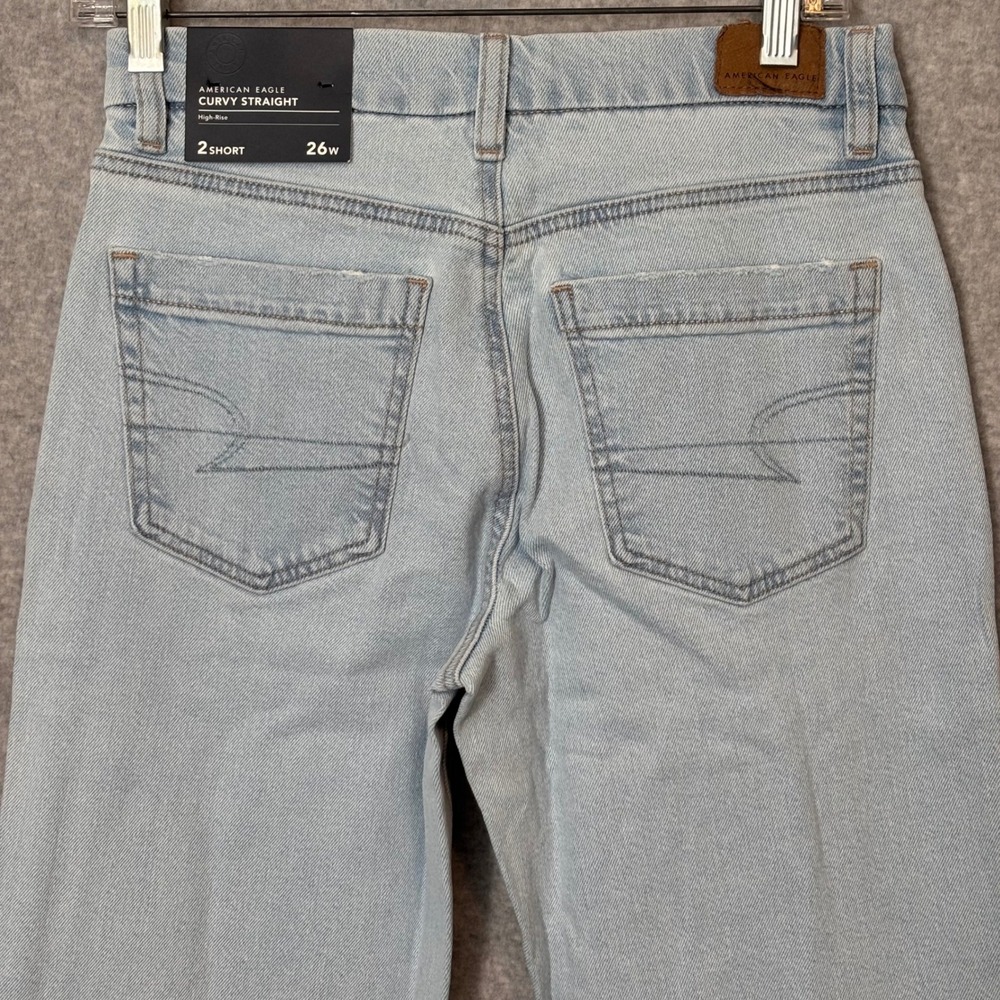 American Eagle‎ Women's 2 Short Blue Jeans Curvy Straight High Rise Acid Wash - Picture 4 of 8